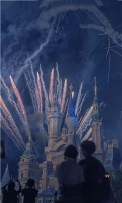 迪士尼城堡背景图夜晚烟花高清壁纸 第3张