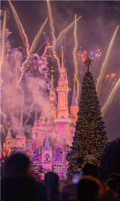 迪士尼城堡背景图夜晚烟花高清壁纸 第1张